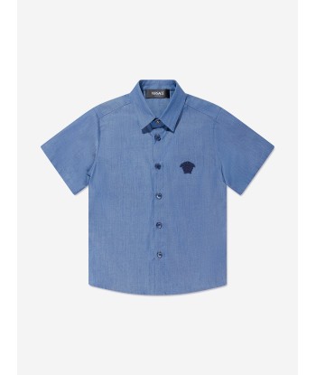 Versace Boys Short Sleeve Chambray Shirt in Blue vous aussi creer 