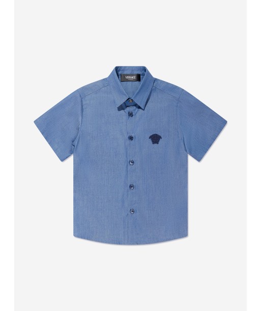 Versace Boys Short Sleeve Chambray Shirt in Blue vous aussi creer 