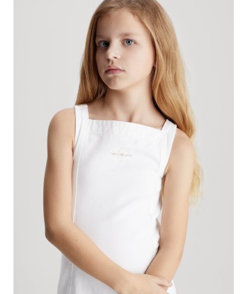 Calvin Klein Girls Button Denim Dress in Ivory la colonne vertébrale