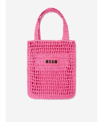 MSGM Girls Raffia Tote Bag in Pink acheter en ligne