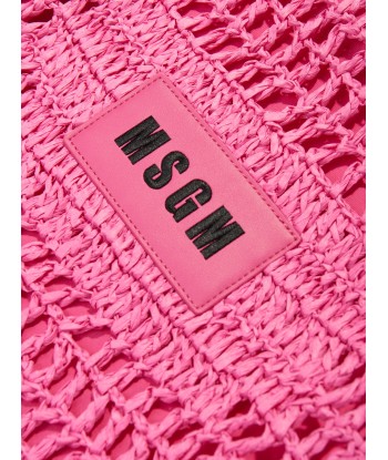 MSGM Girls Raffia Tote Bag in Pink acheter en ligne