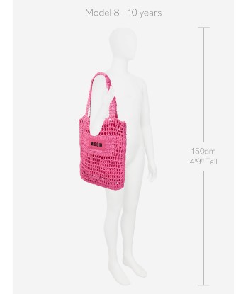 MSGM Girls Raffia Tote Bag in Pink acheter en ligne