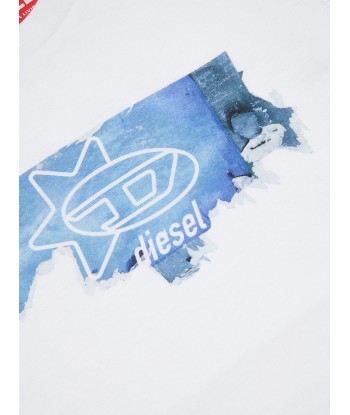 Diesel Boys Logo T-Shirt in White en ligne des produits 