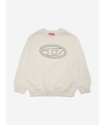 Diesel Boys Embossed Oval D Logo Sweatshirt in Ivory la chaussure