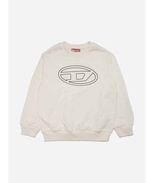 Diesel Boys Embossed Oval D Logo Sweatshirt in Ivory la chaussure