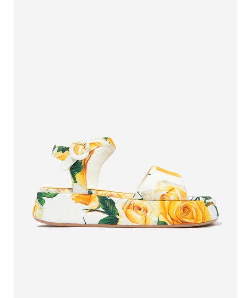 Dolce & Gabbana Girls Canvas Rose Print Sandals in Multicolour Paris Déstockage Promo