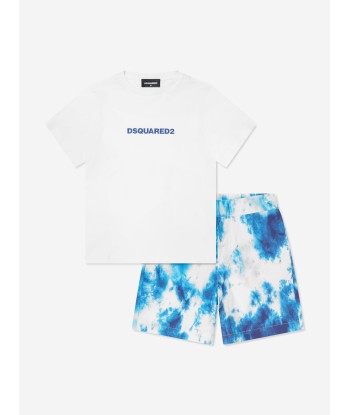 Dsquared2 Boys Tie-Dye Short Set in White Paris Déstockage Promo