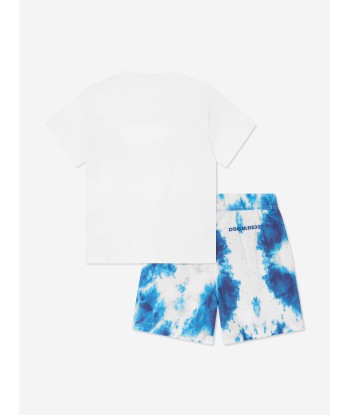 Dsquared2 Boys Tie-Dye Short Set in White Paris Déstockage Promo