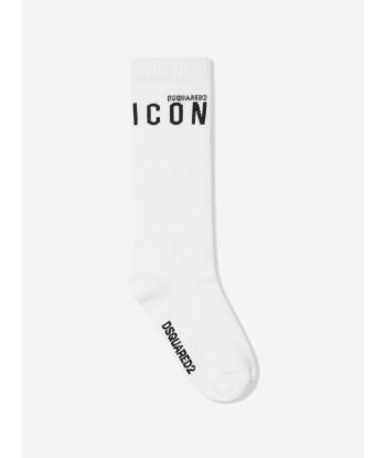 Dsquared2 Kids Icon Logo Socks in White pas cher