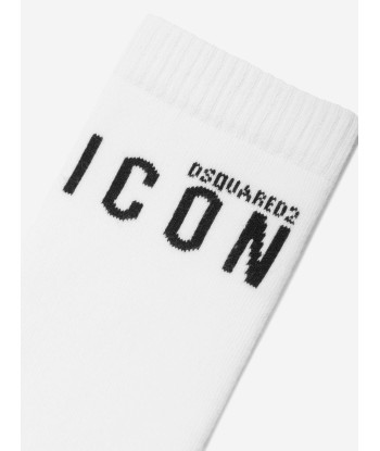 Dsquared2 Kids Icon Logo Socks in White pas cher