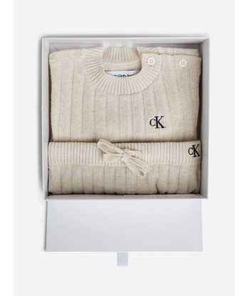 Calvin Klein Baby Linen Blend Knit Set in Beige Pour