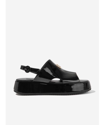 Dolce & Gabbana Girls Leather Chunky Logo Sandals in Black Les magasins à Paris