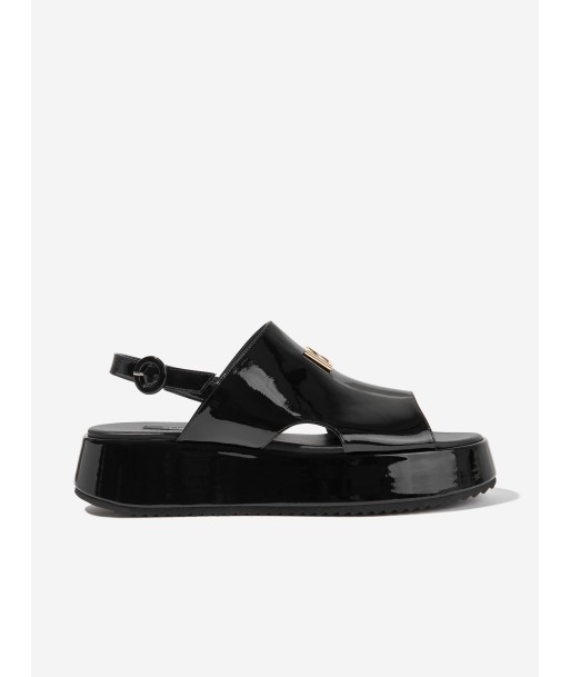 Dolce & Gabbana Girls Leather Chunky Logo Sandals in Black Les magasins à Paris