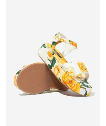 Dolce & Gabbana Girls Canvas Rose Print Sandals in Multicolour Paris Déstockage Promo