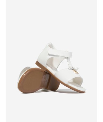 Dolce & Gabbana Girls Leather Logo Sandals in White pas cher