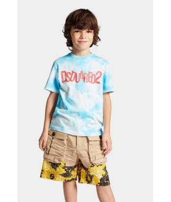 Dsquared2 Kids Tie-Dye Logo T-Shirt in Blue les ligaments