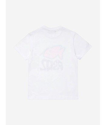 Dsquared2 Kids Fish Logo T-Shirt in White pas cher 