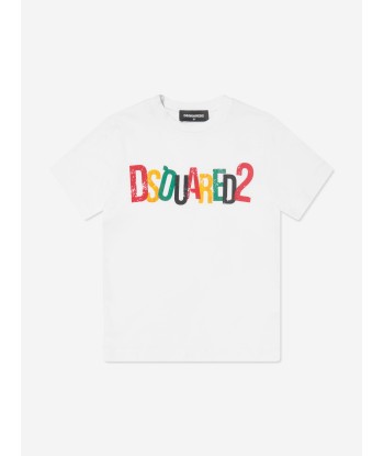 Dsquared2 Kids Colourful Logo T-Shirt in White de pas cher