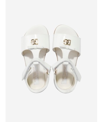 Dolce & Gabbana Girls Leather Logo Sandals in White pas cher