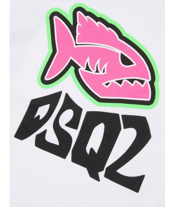 Dsquared2 Kids Fish Logo T-Shirt in White pas cher 