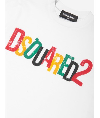 Dsquared2 Kids Colourful Logo T-Shirt in White de pas cher