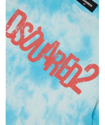 Dsquared2 Kids Tie-Dye Logo T-Shirt in Blue les ligaments