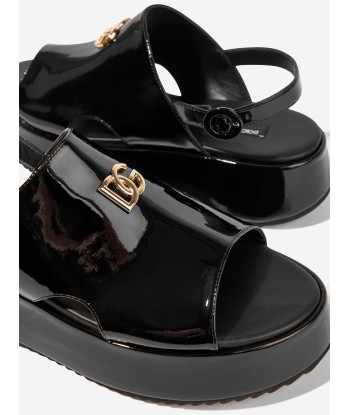 Dolce & Gabbana Girls Leather Chunky Logo Sandals in Black Les magasins à Paris