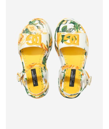 Dolce & Gabbana Girls Canvas Rose Print Sandals in Multicolour Paris Déstockage Promo