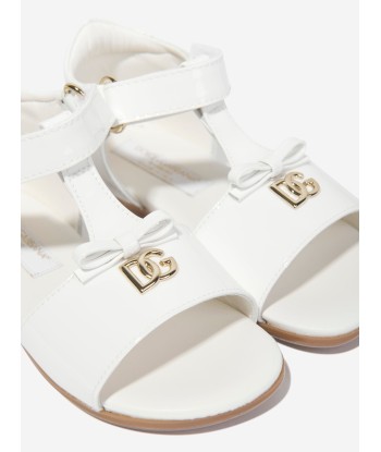 Dolce & Gabbana Girls Leather Logo Sandals in White pas cher