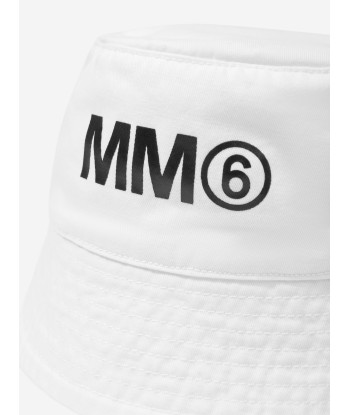 MM6 Maison Margiela Kids Logo Bucket Hat in White meilleur choix