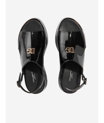 Dolce & Gabbana Girls Leather Chunky Logo Sandals in Black Les magasins à Paris