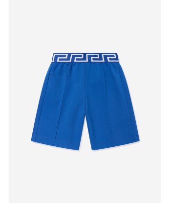 Versace Boys Embroidered Logo Shorts in Blue Paris Déstockage Promo