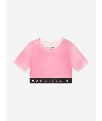 MM6 Maison Margiela Kids Cropped Logo T-Shirt in Pink ouvre sa boutique