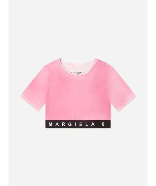 MM6 Maison Margiela Kids Cropped Logo T-Shirt in Pink ouvre sa boutique