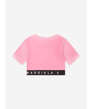 MM6 Maison Margiela Kids Cropped Logo T-Shirt in Pink ouvre sa boutique