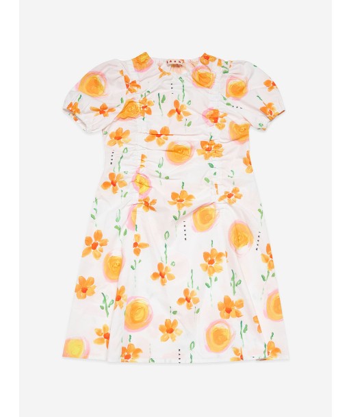 MARNI Girls Flower Print Poplin Dress in White commande en ligne