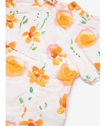 MARNI Girls Flower Print Poplin Dress in White commande en ligne