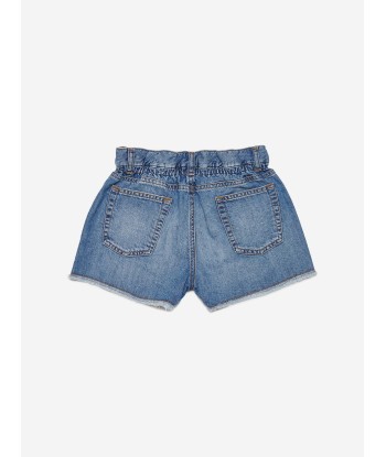 MARNI Girls Raw Cut Denim Shorts in Blue en stock