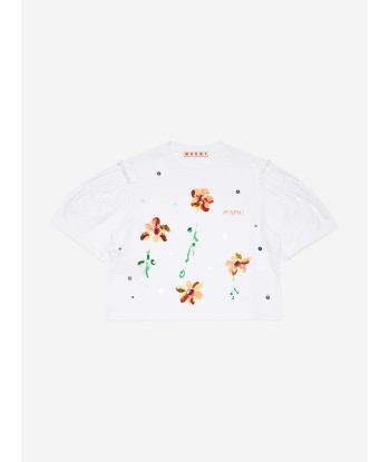 MARNI Girls Embellished Flower T-Shirt in White acheter