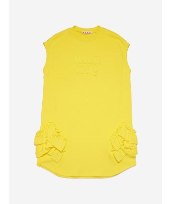 MARNI Girls Sleeveless Ruffle Sweater Dress in Yellow Fin de série