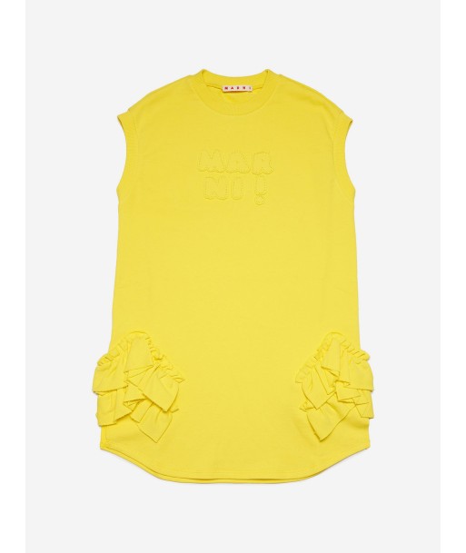 MARNI Girls Sleeveless Ruffle Sweater Dress in Yellow Fin de série