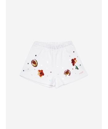 MARNI Girls Embellished Flower Shorts in White de l' environnement