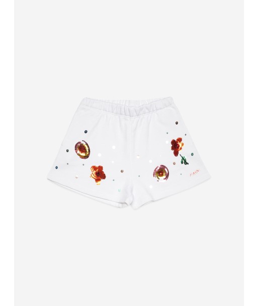 MARNI Girls Embellished Flower Shorts in White de l' environnement