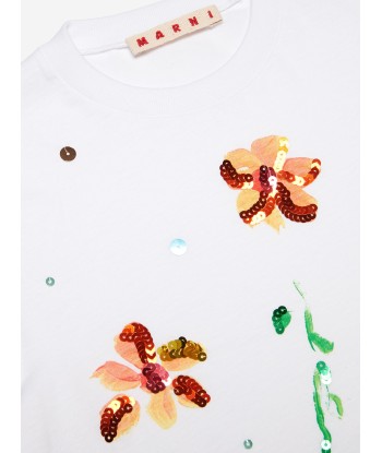 MARNI Girls Embellished Flower T-Shirt in White acheter