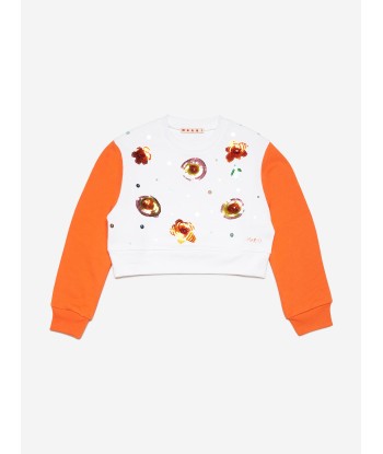 MARNI Girls Embellished Flower Sweatshirt in White 50-70% off 