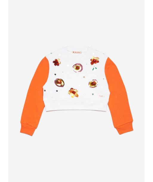 MARNI Girls Embellished Flower Sweatshirt in White 50-70% off 