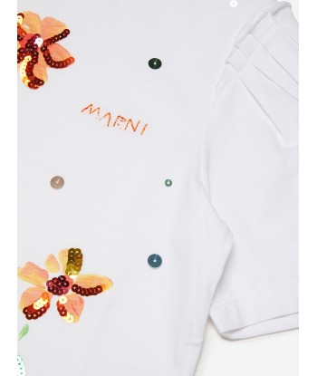 MARNI Girls Embellished Flower T-Shirt in White acheter