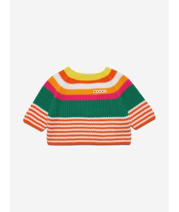 MARNI Girls Striped Knitted Jumper in Orange Faites des économies