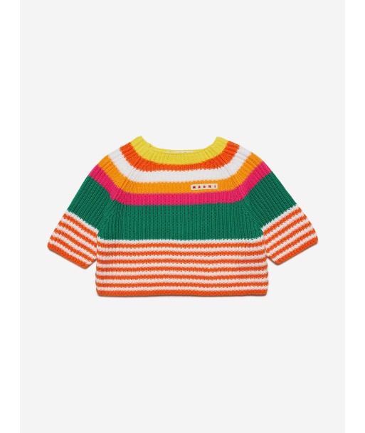 MARNI Girls Striped Knitted Jumper in Orange Faites des économies