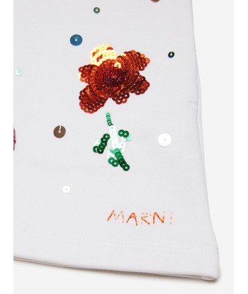 MARNI Girls Embellished Flower Shorts in White de l' environnement